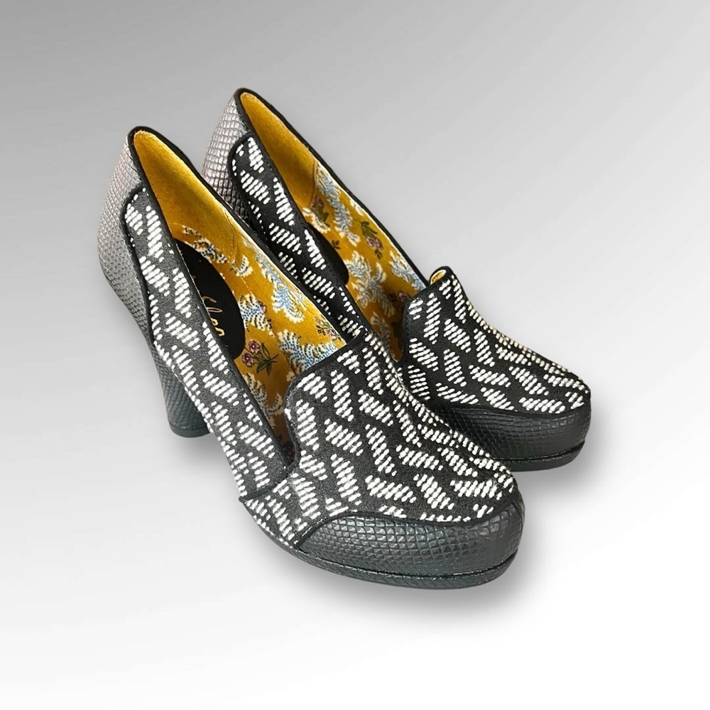Ruby Shoo Kaylee Black & White Patterned Heels.